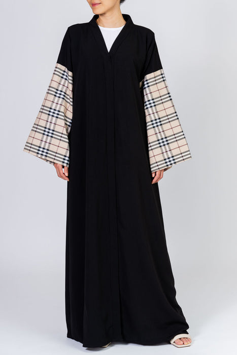 Light Beige Checkered Sleeves Abaya