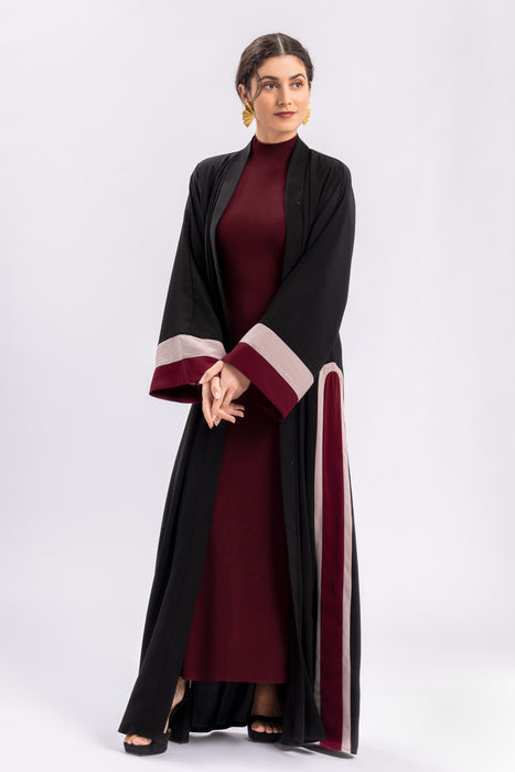 Black Red Open Abaya