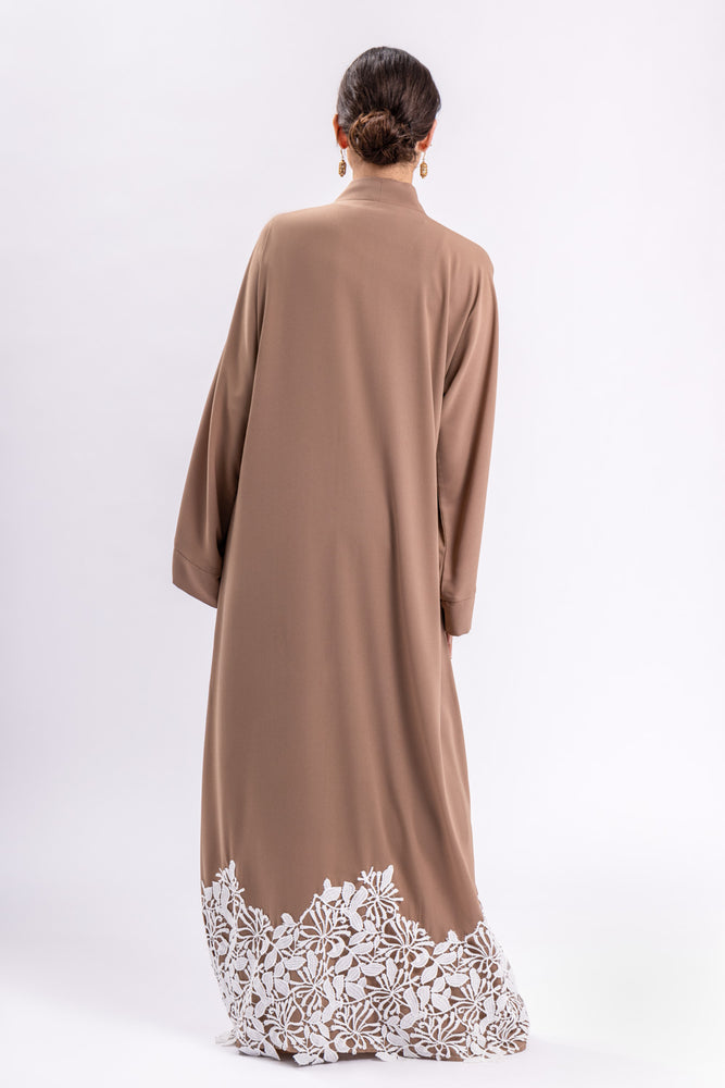 Brown Lace Open Abaya