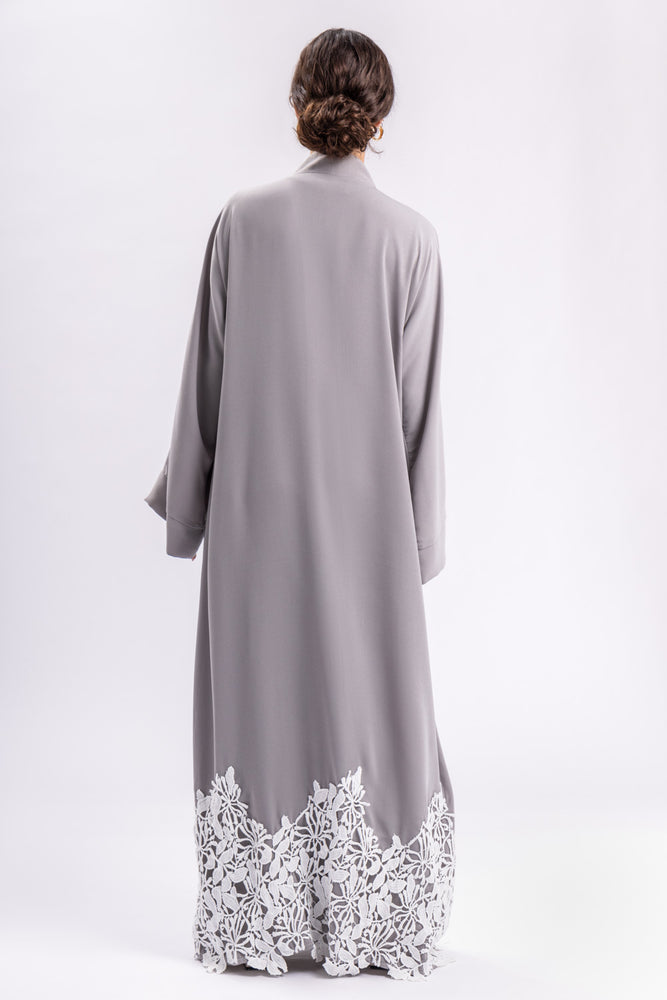 Grey Lace Open Abaya