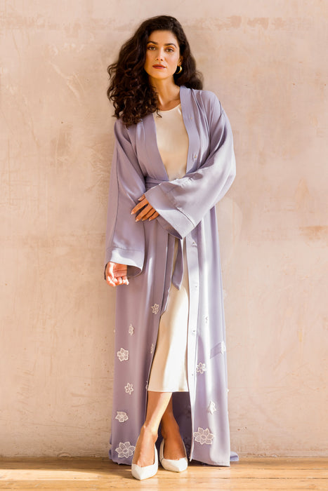 Blue Floral Open Abaya