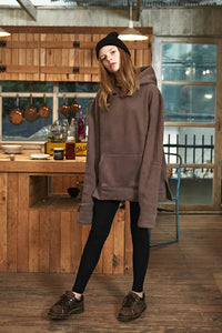 ESTERISK Brown Modest Oversized Long Sleeve Hoodie in Cotton and Polyester with Kangaroo Pocket