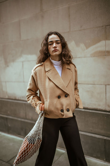 Camel Cropped Pea Coat
