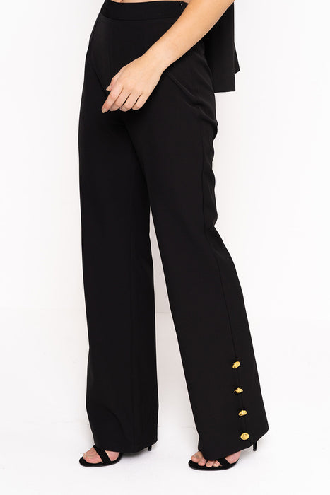 Unique21 Wide Leg Trouser With Gold Buttons Modest Straight Fit Black Pants in Loose Fit