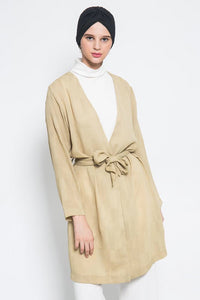 módni Catelya Outer Modest Wrap Kimono Beige with Long Sleeves Matching Belt