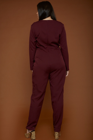 Modest Plus Size Burgundy Tailored Jumpsuit With Gold Buckle by UNIQUE21 INNERMOD