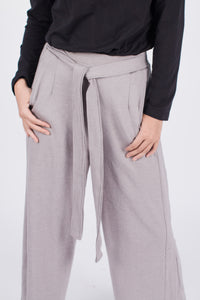 Muzca Sybil Side Slith Pants In Grey Modest Loose Women Ankle Trousers with Belt, Pockets in 100% Cotton