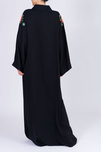 Black Abaya with Embroidered Red Flowers