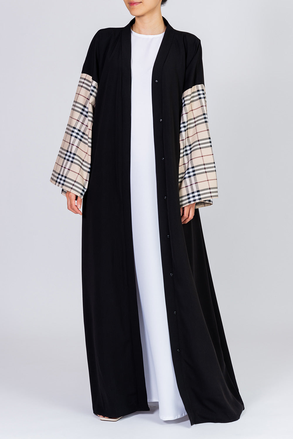 Light Beige Checkered Sleeves Abaya