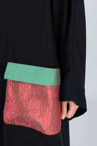 Black Open Abaya with Colourful Pockets