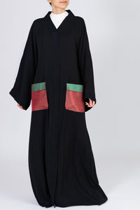 Black Open Abaya with Colourful Pockets