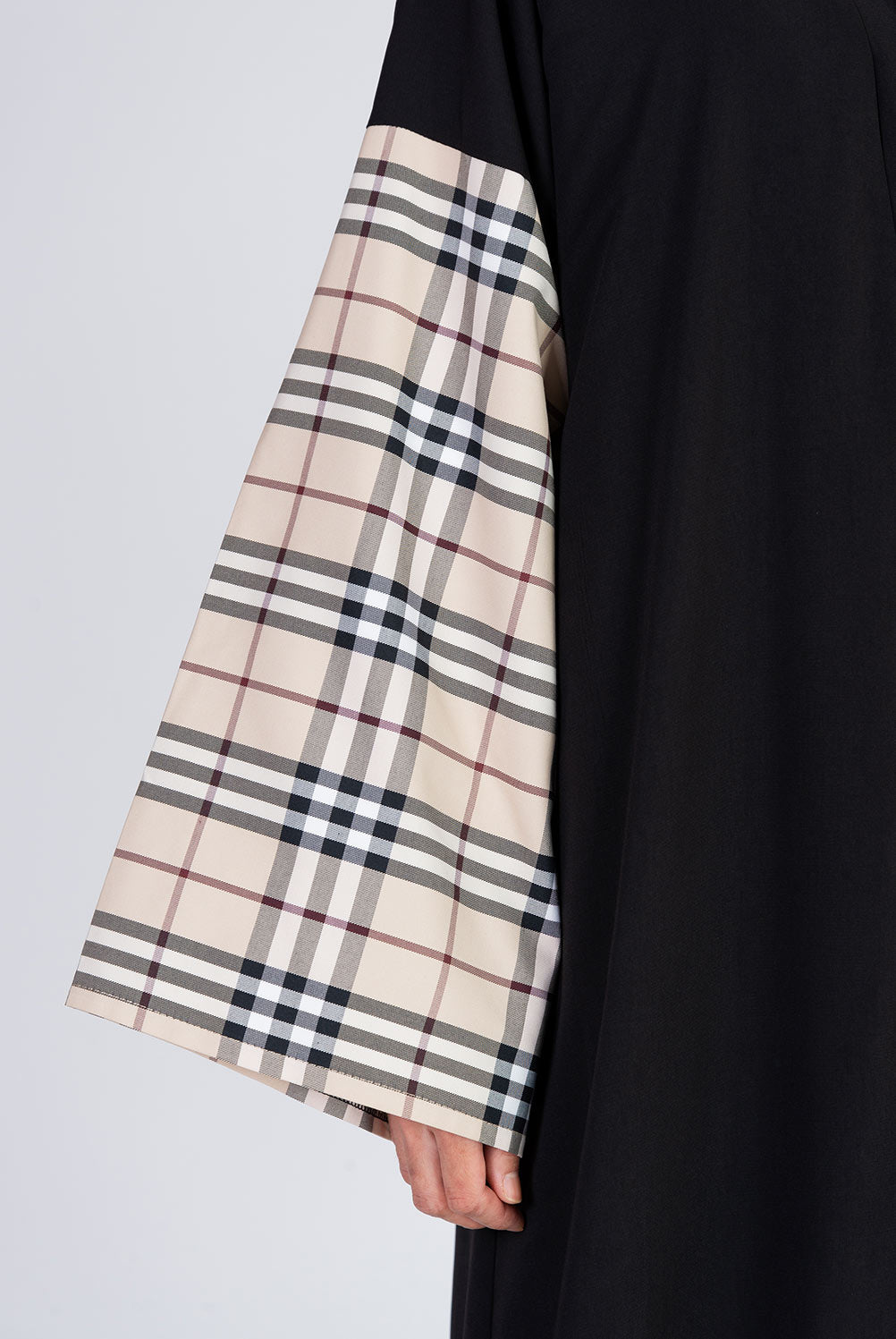 Light Beige Checkered Sleeves Abaya