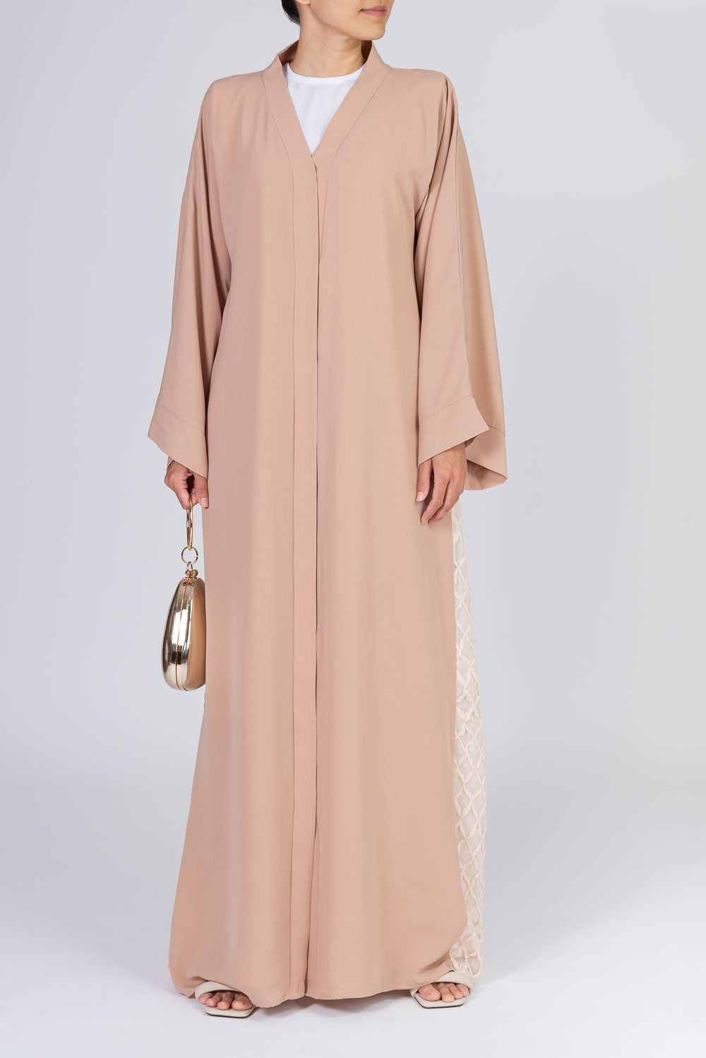 Blush Abaya with Beige Lace