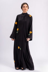 Black Gold Floral Open Abaya