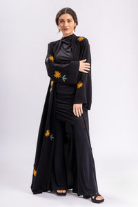 Black Gold Floral Open Abaya