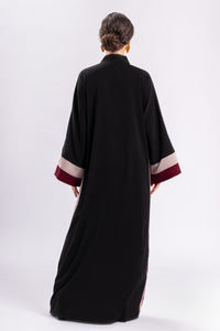 Black Red Open Abaya