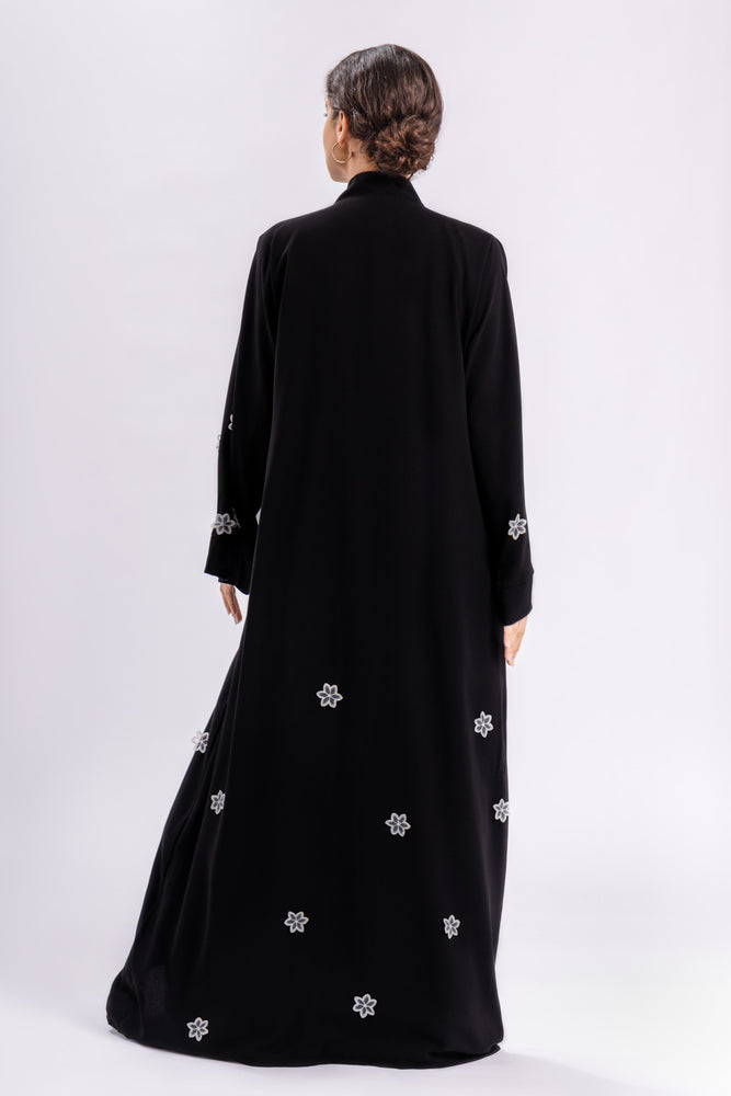 Black Floral Open Abaya