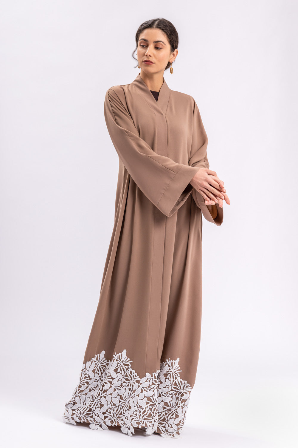 Brown Lace Open Abaya