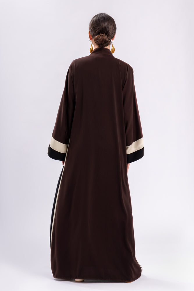 Brown Stripe Open Abaya