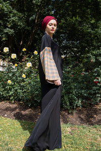 Dark Beige Checkered Sleeves Abaya