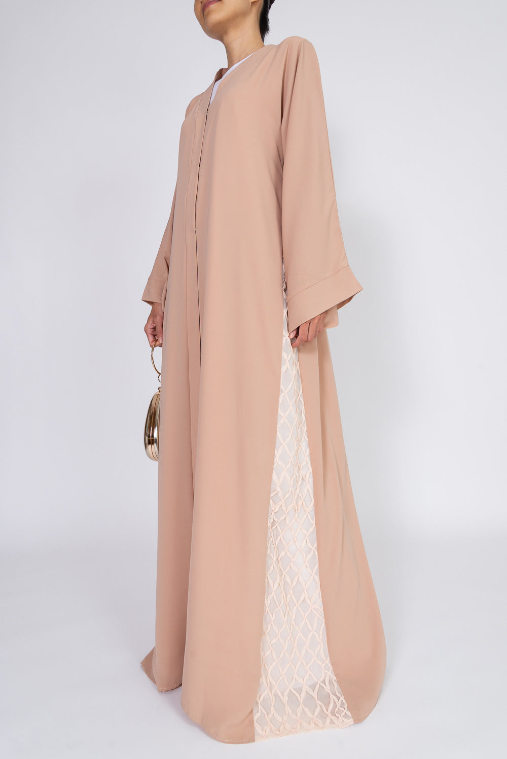 Blush Abaya with Beige Lace