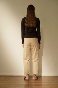NOTA Cozy Pintuck Roll Up Pants Beige Modest Loose Fitting Long Trousers for Women with Folded Hem in Cotton and Nylon