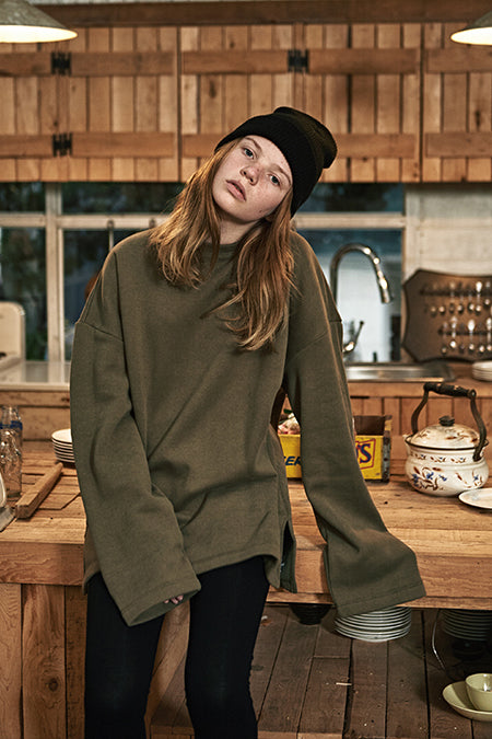 ESTERISK Olive Modest Loose Fitting Oversized Sweatshirt in Cotton and Polyester