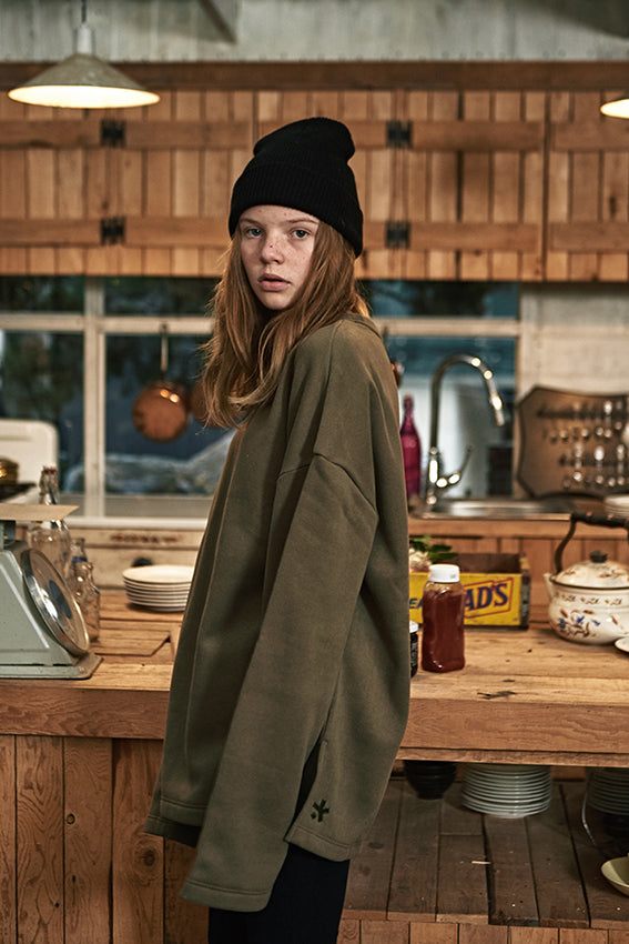 ESTERISK Olive Modest Loose Fitted Oversized Sweatshirt in Cotton and Polyester