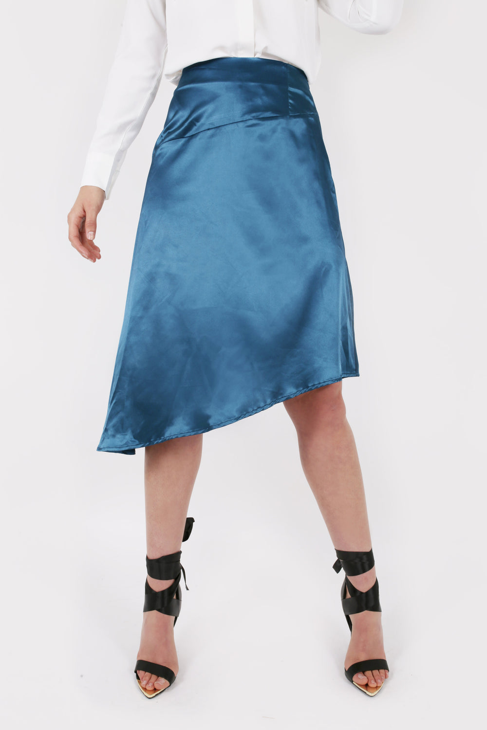 Modest Satin Asymmetric Skirt in Midi Length 