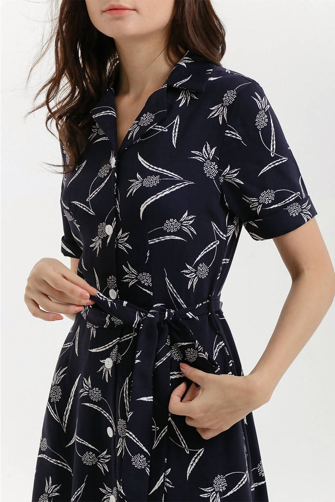 Pineapple Summer Shirt Dress - Navy