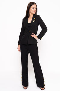 Unique21 Blazer With Gold Button Detail Modest Black Jacket with Single Front Gold Button and Gold Buttons on Lapel and Sleeves with Front Pockets