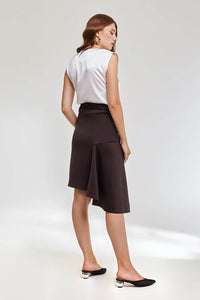 Modest Domani Midi Skirt in Brow with Uneven Hemline in Scuba Fabric