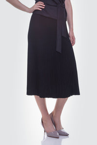 módni collect Sable Pleated Skirt Black Modest Below Knee Length Midi 