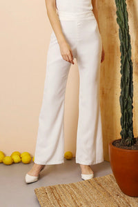 Le Bijou Modest Davis Bell-Bottom Trouser in White High Waisted Women Pants with Slit and Flared Leg