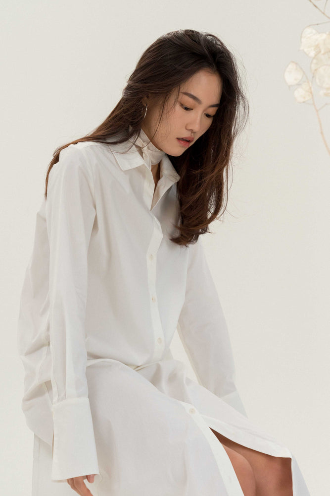 Fine Long Shirt Dress - Ivory