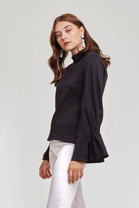 Domani Modest Long Sleeves with Frilled Cuffs in Loose Fit Black in 100% Polyester