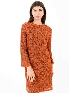 STORE WF Funnel Sleeve Lace Tunic Modest Loose Long Sleeve Lace Top in Orange