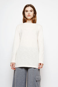 Muzca La Memoire Longsleeve T-Shirt Loose Fitted Beige Cream Top with Print on Chest and Sleeves in 100% Cotton