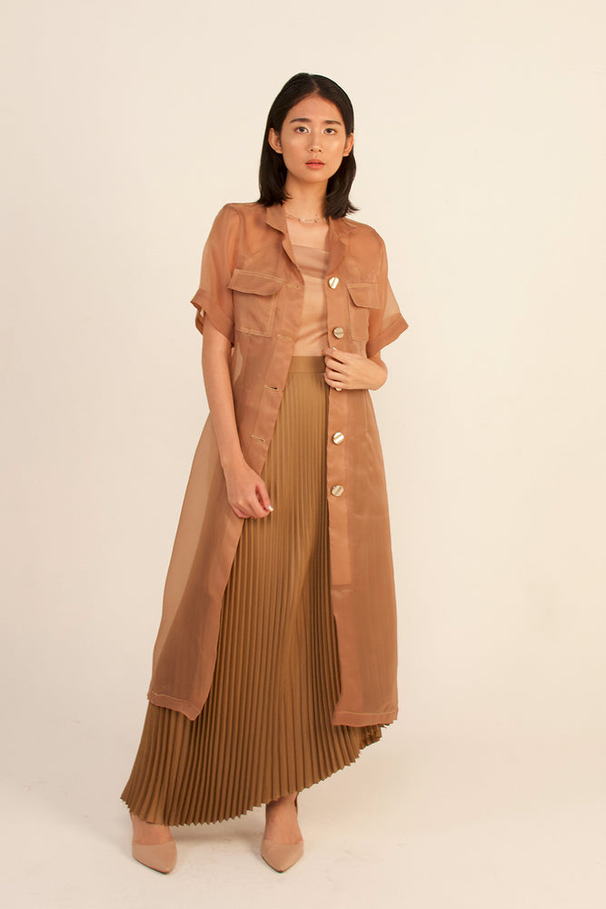 módni Sable Pleated Asymmetrical Skirt Modest Below-The-Knee Maxi Skirt With Elastic Waist Side Zipper