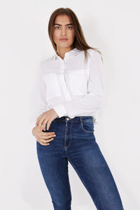 Unique 21 Modest White Shirt with Front Pockets in 100% Viscose