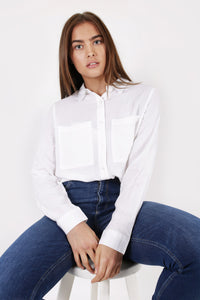 Unique 21 Modest White Shirt with Front Pockets in 100% Viscose