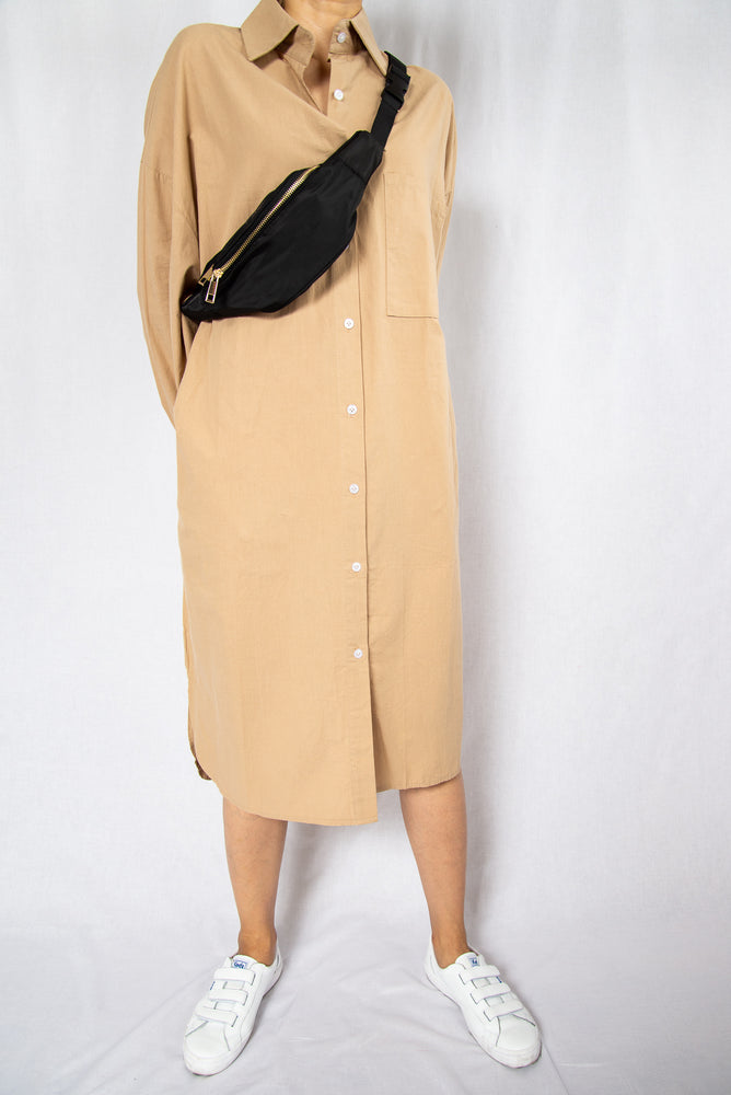 Modest Beige Loose Midi Shirt Dress with Long Sleeves | INNERMOD Modest Beige Loose Midi Shirt Dress with Long Sleeves | INNERMOD
