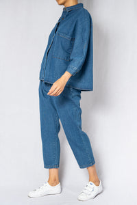 MODZ Denim Co-ord Long Sleeve Top and Pants Set Modest Loose Collared Top and Ankle-Length Trousers