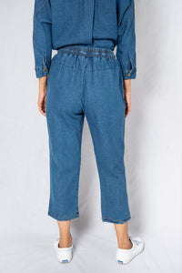 MODZ Denim Co-ord Long Sleeve Top and Pants Set Modest Loose Collared Top and Ankle-Length Trousers
