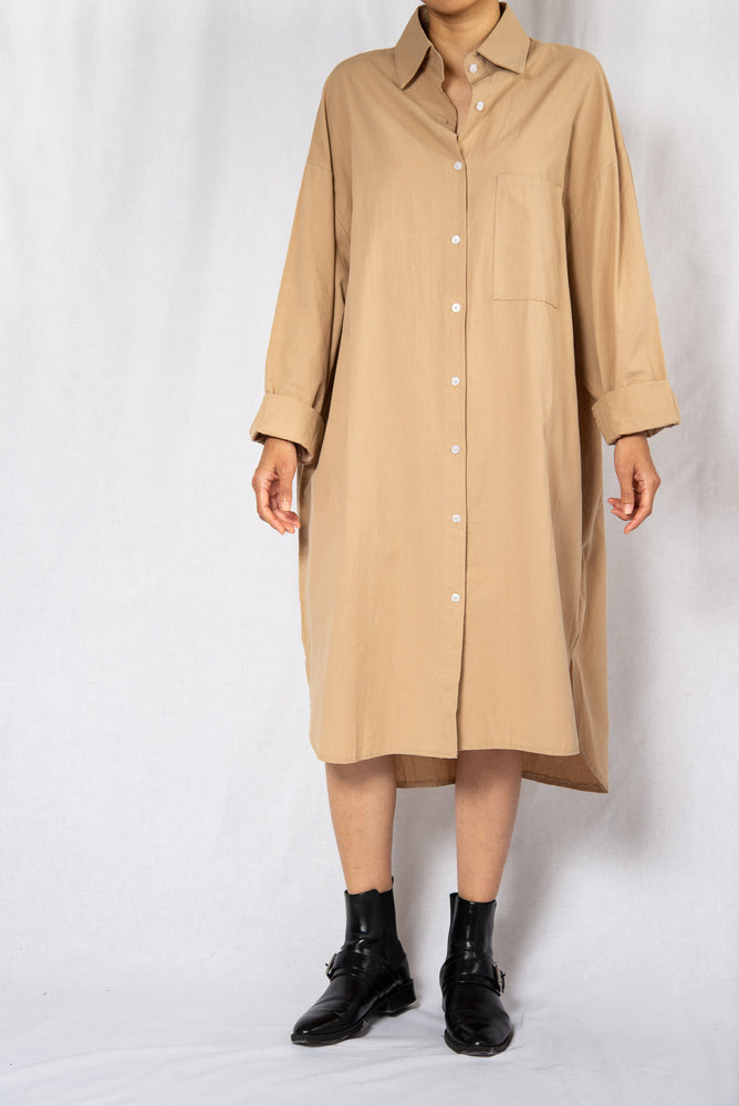 Modest Beige Loose Midi Shirt Dress with Long Sleeves | INNERMOD Modest Beige Loose Midi Shirt Dress with Long Sleeves | INNERMOD