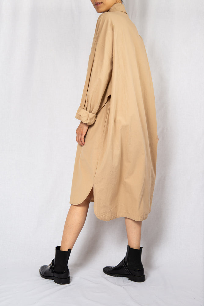 Modest Beige Loose Midi Shirt Dress with Long Sleeves | INNERMOD Modest Beige Loose Midi Shirt Dress with Long Sleeves | INNERMOD