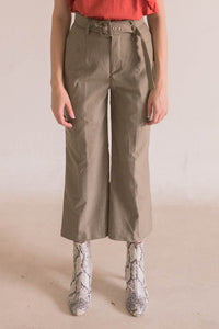 Belted Straight Pants in Brown