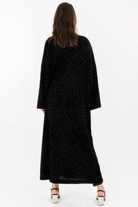 STORE WF Leopard Velvet Abaya Modest Long Sleeve Loose Black Abaya with Embossed Leopard Print
