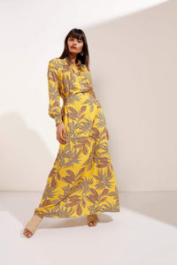 Leafy Print Maxi Dress with Elasticated Fitted Waist
