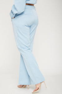 UNIQUE21 Plus Size Pinstripe Tailored Trousers Modest Straight Cut Loose Ladies' Pants With Belt, Pockets